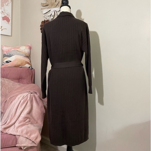 Line & Dot Long Belted Ribbed Cardigan in Brown Sz. Medium - NWT - Picture 11 of 13